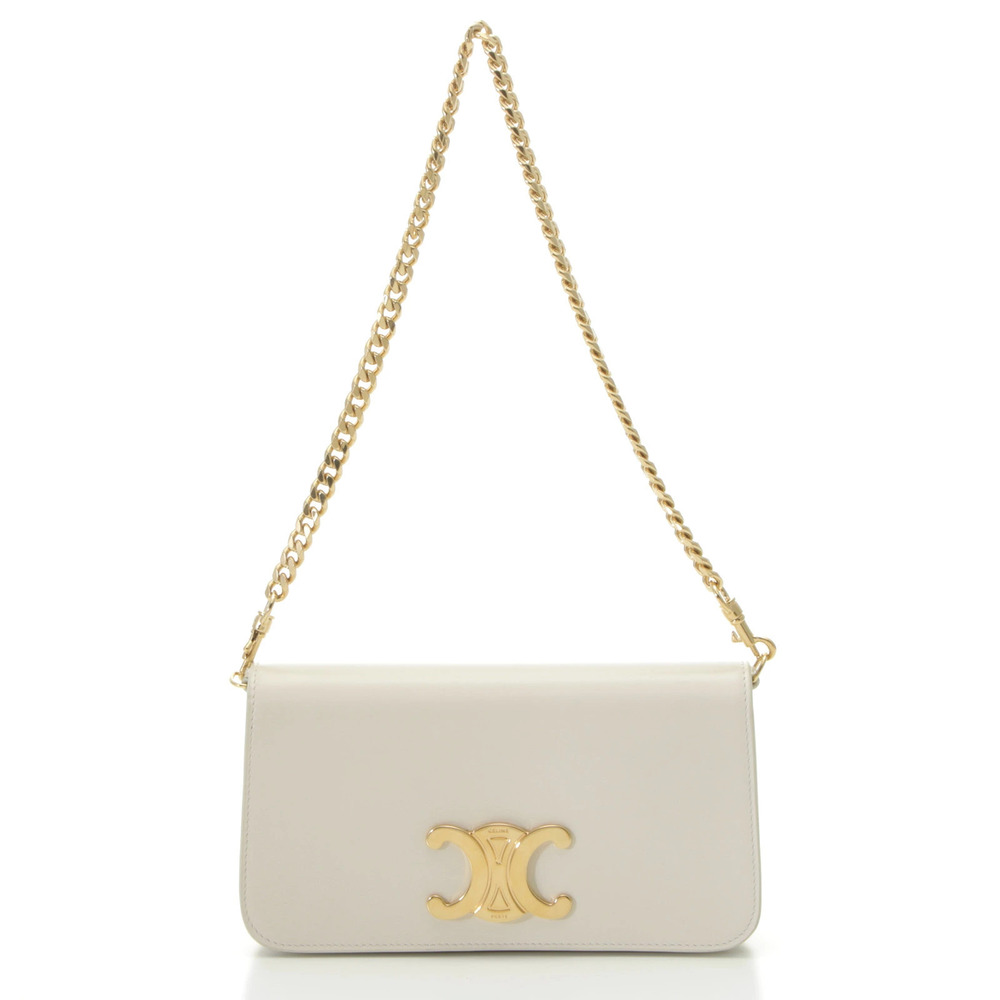 Celine Triomphe Multi Pochette Shoulder Bag Shiny Calfskin White